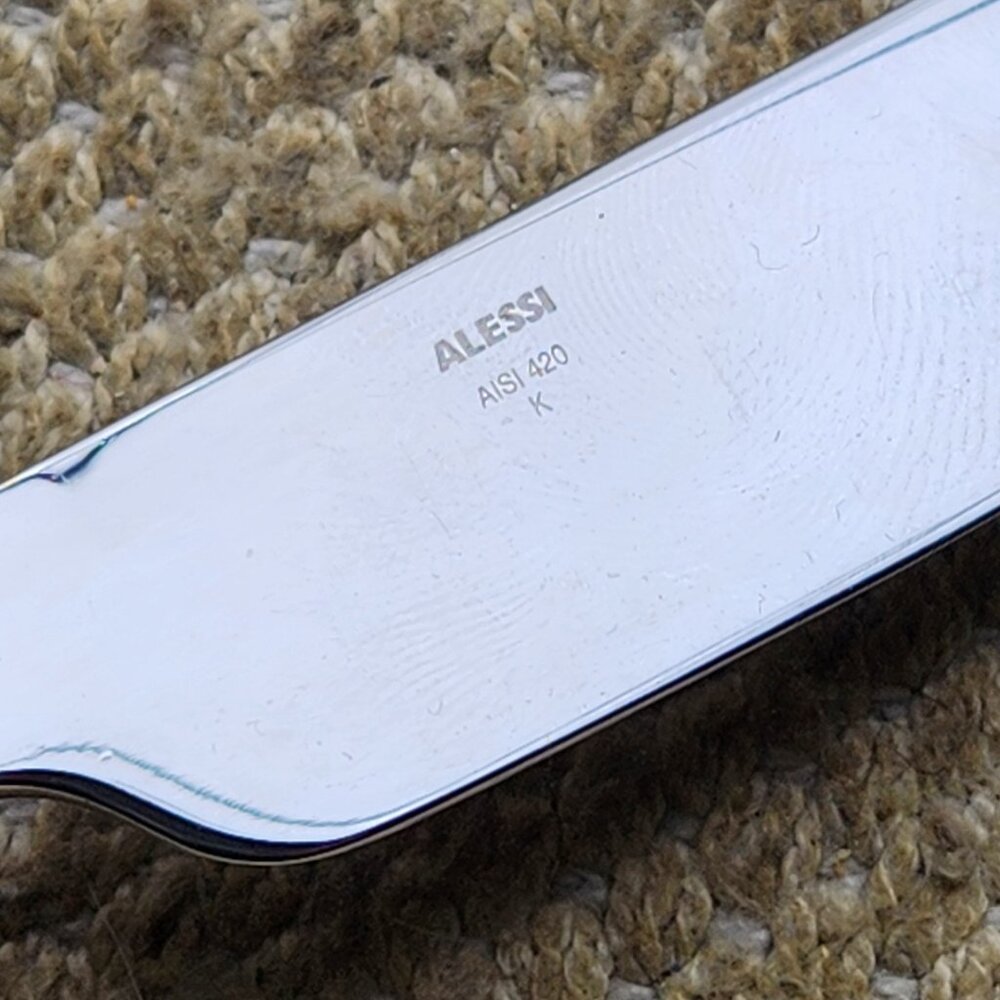 Alessi Nuovo Milano Inox Stainless 3 Table Soup Spoons 2 Dinner Knives Flatware - Picture 4 of 5